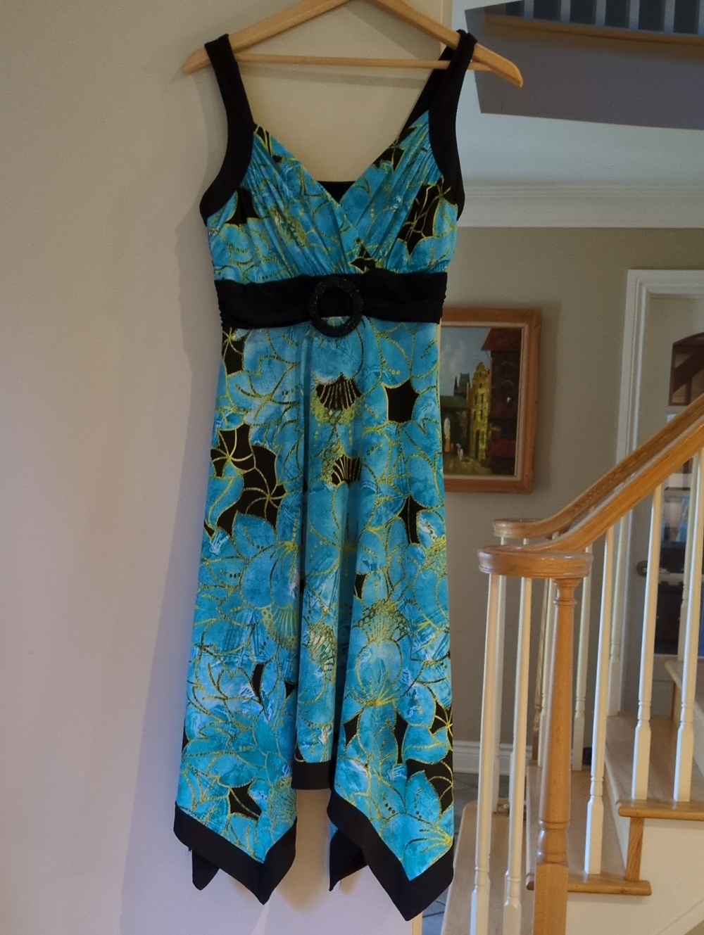 Vintage Y2K Laura Petites Aqua Geometric Dress